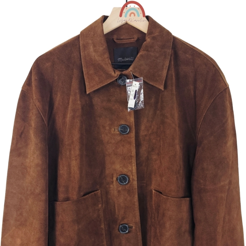 New! Madewell Boxy Crop Jacket in Suede Dark Roast Suede - Picture 6 of 16